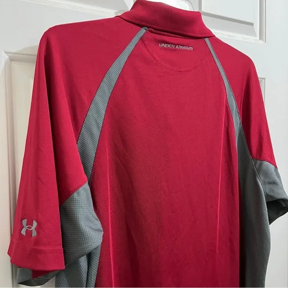 UNDER ARMOUR HEATGEAR PERFORMANCE POLO SHIRT sz Men Large short sleeve red/gray - Picture 7 of 16
